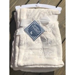 New Baby Thro Baby Girl Blanket Ivory Embossed Butterfly Fleece Cozy Plush NWT